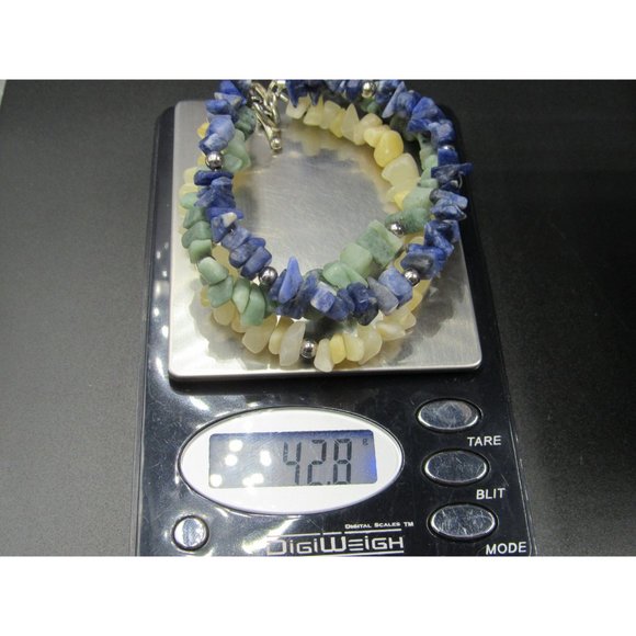8" Sterling Silver Triple Stone Sodalite And More Bracelet Vintage Elegant - Picture 6 of 6